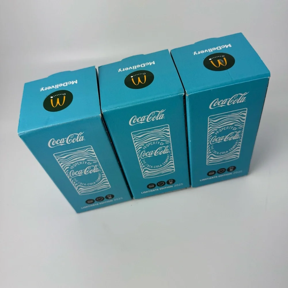 Lot of 3 Coca-Cola Glasses Blue Limited Edition 2025